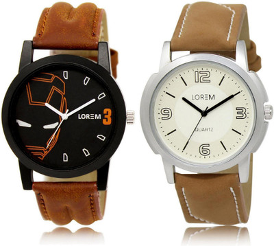 

LOREM LR4-16 Stylish White & Black Round Boy's Leather Watch - For Men