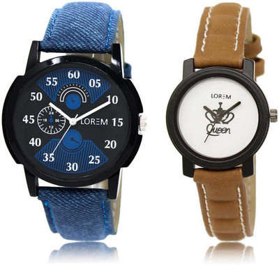 

LOREM LR2-209 Stylish White & Black Round Boy's & Girl's Leather Watch - For Men & Women