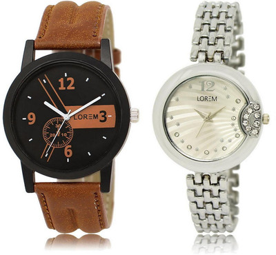 

LOREM LR1-227 Stylish Silver & Black Round Boy's & Girl's Metal Bracelet & Leather Watch - For Men & Women