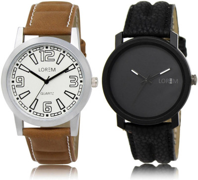 

LOREM LR15-21 Stylish Black & White Round Boy's Leather Watch - For Men