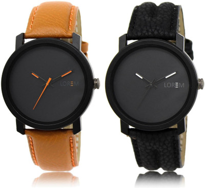 

LOREM LR20-21 Stylish Black Round Boy's Leather Watch - For Men