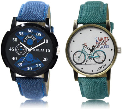 

LOREM LR2-229 Stylish White & Black Round Boy's & Girl's Leather Watch - For Men & Women
