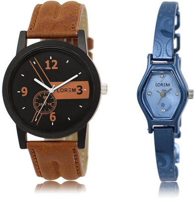 

LOREM LK-1-218 COMBO Blue & Black Contemporary & Round Boy's & Girl's Metal Bracelet & Leather Watch - For Men & Women