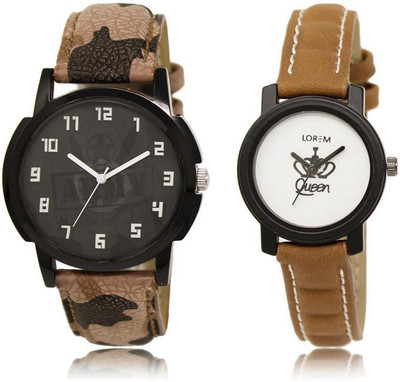 

LOREM LR3-209 Stylish White & Black Round Boy's & Girl's Leather Watch - For Men & Women