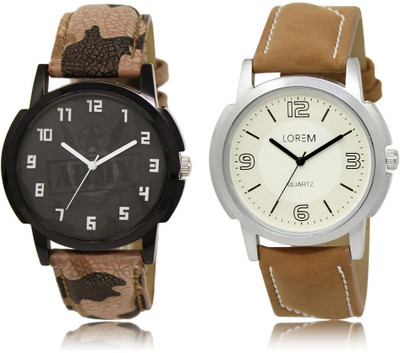 

LOREM LR3-16 Stylish White & Black Round Boy's Leather Watch - For Men