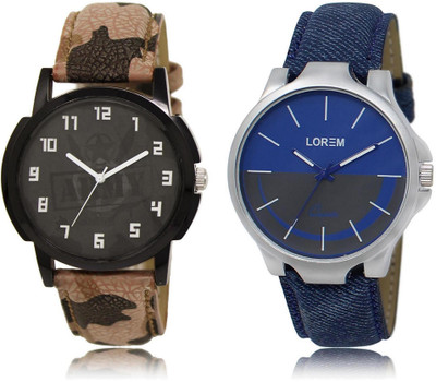 

LOREM LR3-24 Stylish Blue & Black Round Boy's Leather Watch - For Men