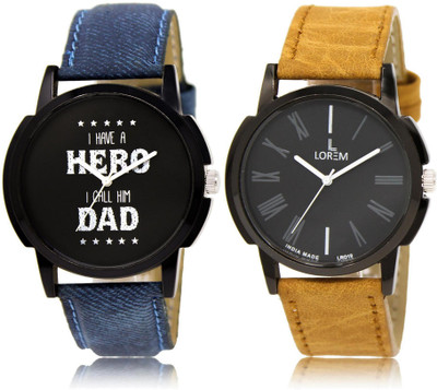 

LOREM LR7-19 Stylish Black Round Boy's Leather Watch - For Men