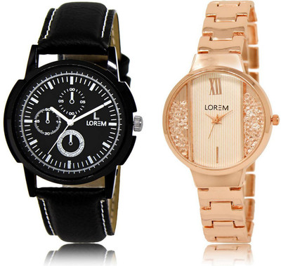

LOREM LR13-217 Stylish White & Black Round Boy's & Girl's Metal Bracelet & Leather Watch - For Men & Women
