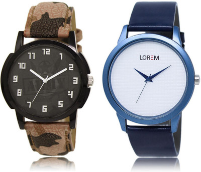 

LOREM LR3-33 Stylish White & Black Round Boy's Leather Watch - For Men
