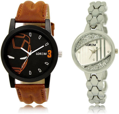 

LOREM LR4-223 Stylish Silver & Black Round Boy's & Girl's Metal Bracelet & Leather Watch - For Men & Women