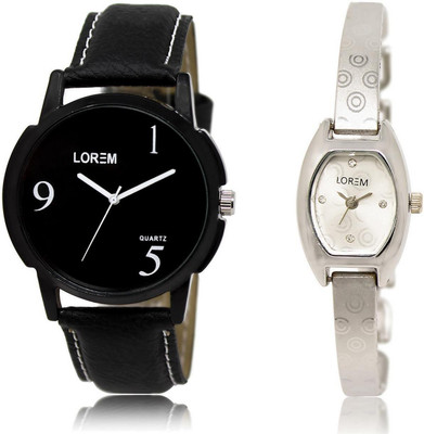 

LOREM LR6-219 Stylish Silver & Black Contemporary & Round Boy's & Girl's Metal Bracelet & Leather Watch - For Men & Women