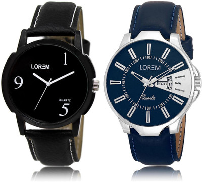 

LOREM LR6-23 Stylish Silver & Black Round Boy's Leather Watch - For Men