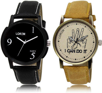LOREM LR6-30 Stylish Grey & Black Round Boy's Leather Watch - For Men
