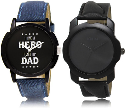 

LOREM LR7-22 Stylish Black Round Boy's Leather Watch - For Men