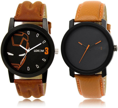 LOREM LR4-20 Stylish Black Round Boy's Leather Watch - For Men