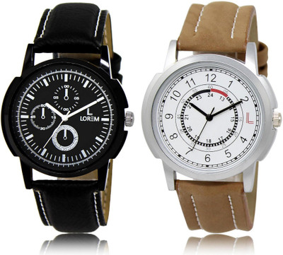 

LOREM LR13-17 Stylish White & Black Round Boy's Leather Watch - For Men