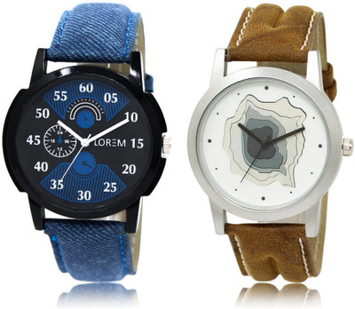 

LOREM LR2-9 Stylish White & Black Round Boy's Leather Watch - For Men
