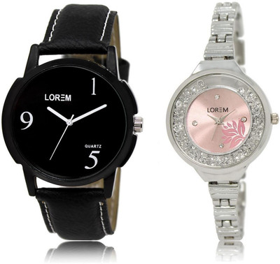 

LOREM LR6-226 Stylish Pink & Black Round Boy's & Girl's Metal Bracelet & Leather Watch - For Men