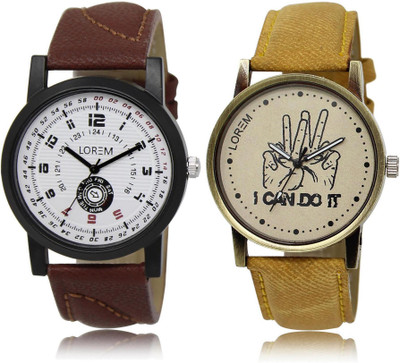 LOREM Multicolor Round Boy's Leather Analog Watch  - For Men