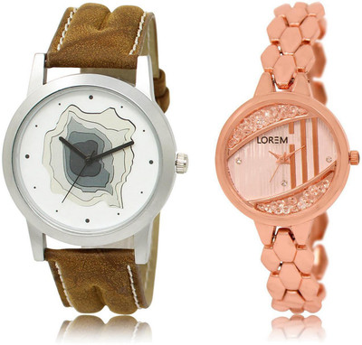 

LOREM LR9-222 Stylish Rose Gold & White Round Boy's & Girl's Metal Bracelet & Leather Watch - For Men & Women