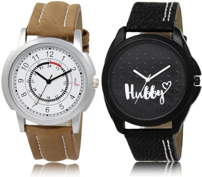 

LOREM LR17-31 Stylish Black & White Round Boy's Leather Watch - For Men