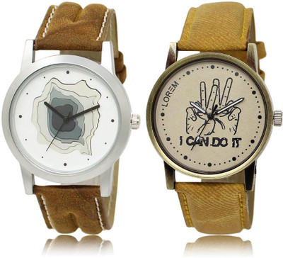 

LOREM LR9-30 Stylish Grey & White Round Boy's Leather Watch - For Men