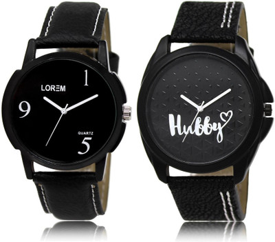 

LOREM LR6-31 Stylish Black Round Boy's Leather Watch - For Boys & Girls