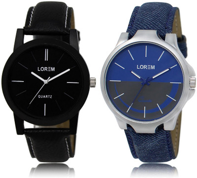 

LOREM LR5-24 Stylish Blue & Black Round Boy's Leather Watch - For Men