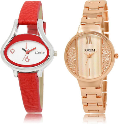 

LOREM LK-206-217 COMBO White Round & Oval Girl's Metal Bracelet & Leather Watch - For Women