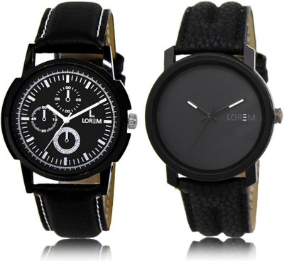 

LOREM LR13-21 Stylish Black Round Boy's Leather Watch - For Men