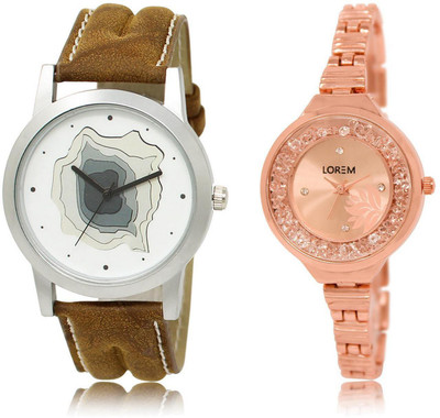 

LOREM LR9-225 Stylish Rose Gold & White Round Boy's & Girl's Metal Bracelet & Leather Watch - For Men & Women