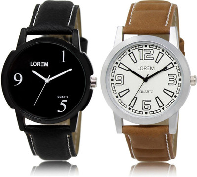 

LOREM LR6-15 Stylish White & Black Round Boy's Leather Watch - For Men