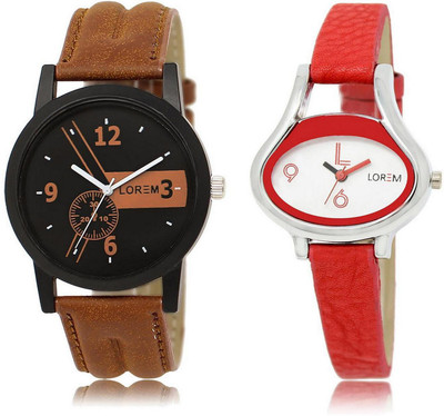 

LOREM LR1-206 Stylish White & Black Oval & Round Boy's & Girl's Leather Watch - For Men & Women