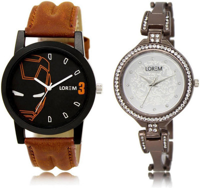 

LOREM LR4-236 Stylish Silver & Black Round Boy's & Girl's Metal Bracelet & Leather Watch - For Men & Women