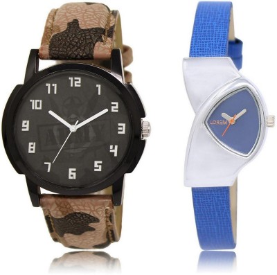 

LOREM LR3-208 Stylish Blue & Black Triangle & Round Boy's & Girl's Leather Watch - For Men & Women