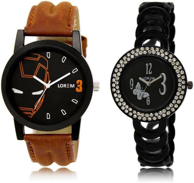 

LOREM LR4-201 Stylish Blue & Black Round Boy's & Girl's Metal Bracelet & Leather Watch - For Men & Women