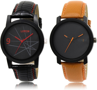 

LOREM LR8-20 Stylish Black Round Boy's Leather Watch - For Men