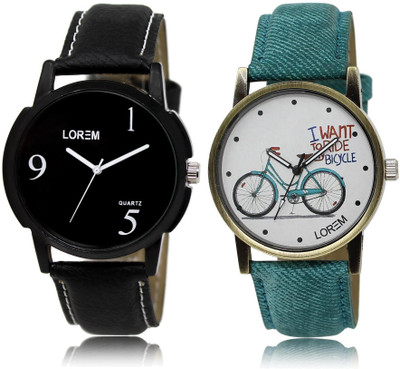 LOREM White & Black Round Boy's & Girl's Leather Analog Watch  - For Men & Women