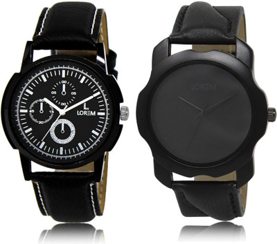 

LOREM LR13-22 Stylish Black Round Boy's Leather Watch - For Men