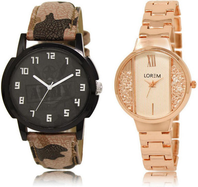 

LOREM LR3-217 Stylish White & Black Round Boy's & Girl's Metal Bracelet & Leather Watch - For Men & Women
