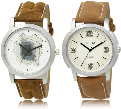 

LOREM LR9-16 Stylish White Round Boy's Leather Watch - For Men