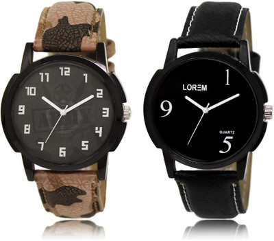

LOREM LR3-6 Stylish Black Round Boy's Leather Watch - For Men