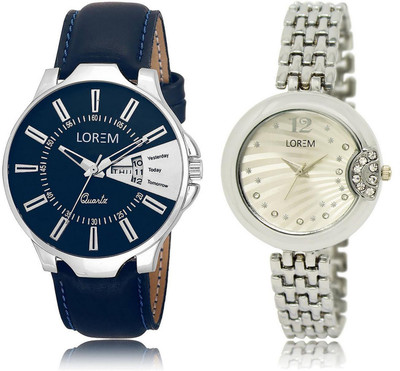 

LOREM LR23-227 Stylish Silver & Blue Round Boy's & Girl's Metal Bracelet & Leather Hybrid Watch - For Men & Women