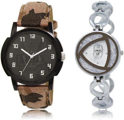 

LOREM LR3-240 Stylish Silver & Black Round Boy's & Girl's Metal Bracelet & Leather Watch - For Men & Women