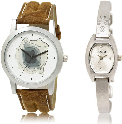 

LOREM LR9-219 Stylish Silver & White Contemporary & Round Boy's & Girl's Metal Bracelet & Leather Watch - For Men & Women