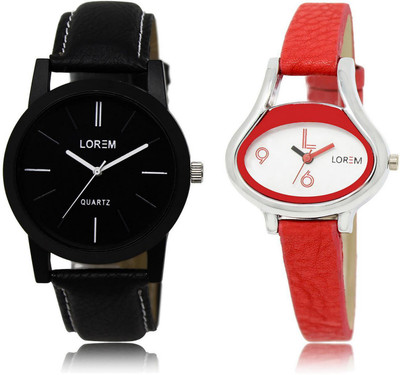 

LOREM LK-5-206 COMBO White & Black Oval & Round Boy's & Girl's Leather Watch - For Men & Women