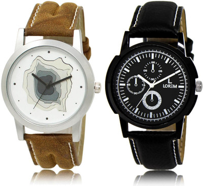 

LOREM LR9-13 Stylish Black & White Round Boy's Leather Watch - For Men