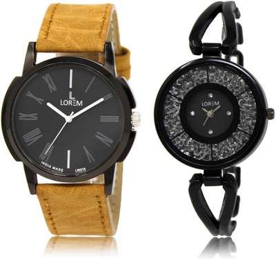 

LOREM LR19-211 Stylish Black Round Boy's & Girl's Metal Bracelet & Leather Watch - For Men & Women