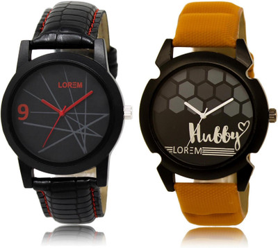 

LOREM LR8-32 Stylish Black Round Boy's Leather Watch - For Men