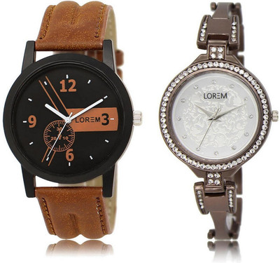

LOREM LR1-236 Stylish Silver & Black Round Boy's & Girl's Metal Bracelet & Leather Watch - For Men & Women
